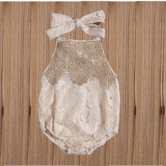 Gold first birthday thanksgiving Christmas Floral Outfit Clothes Dress Romper - Picture 5 of 8